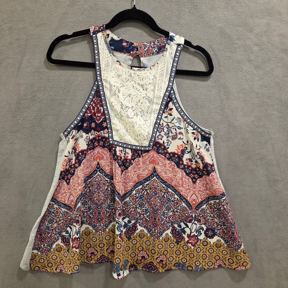 Jolt Boho Tank Top Women's Size Large Lace Floral Paisley Casual Eclectic